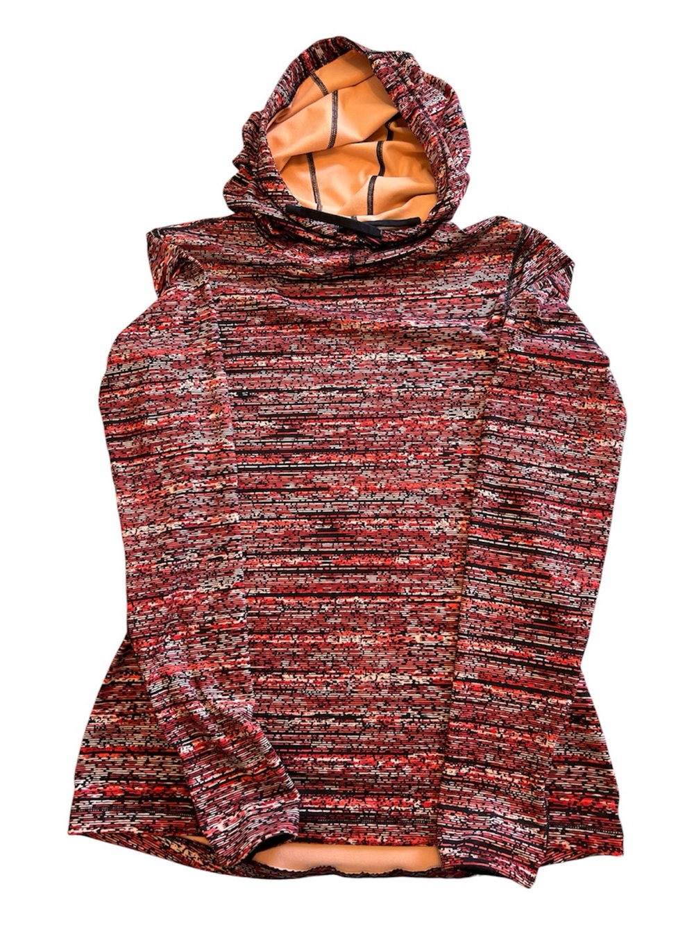 Nike Dri-fit Pro Drawstring Hooded Active Top in Red/Black Multitonal Print